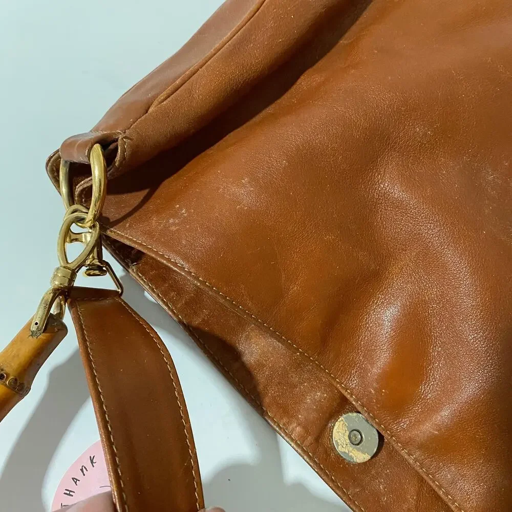 Gucci Vintage Hobo Hand Bag Purse Bamboo Brown Tan Calf leather Diana Tote - Picture 7 of 16